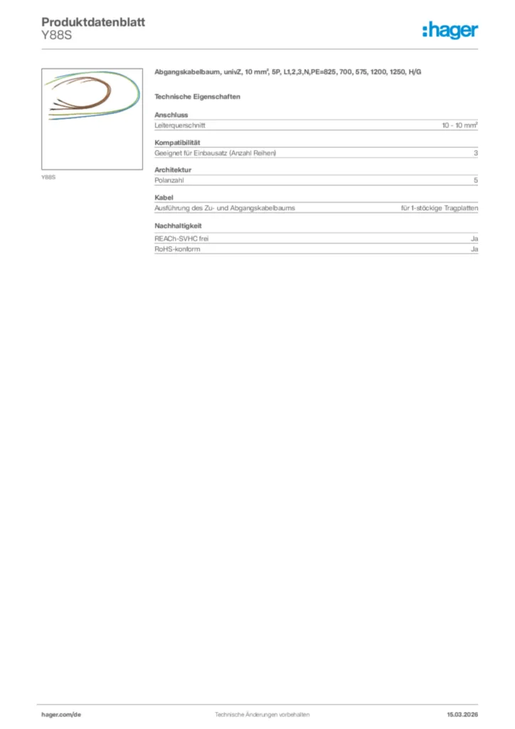 Bild Hager Produktdatenblatt Y88S | Hager Deutschland