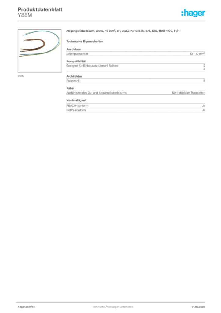 Hager Produktdatenblatt Y88M