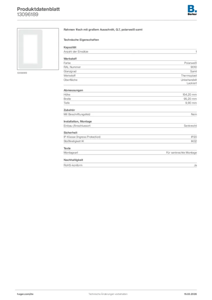 Bild Berker Produktdatenblatt 13096189 | Hager Deutschland
