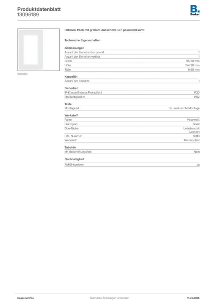 Bild Berker Produktdatenblatt 13096189 | Hager Deutschland