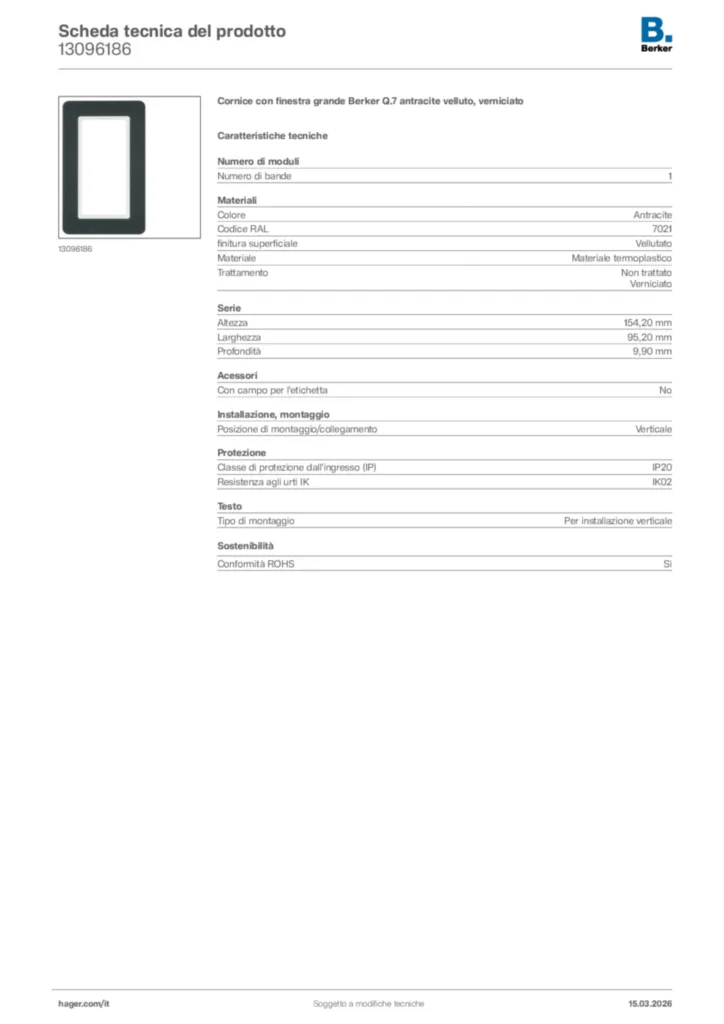 Immagine Berker Scheda tecnica del prodotto 13096186 | Hager Italia