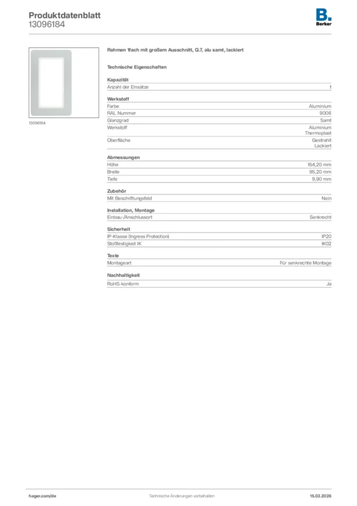 Bild Berker Produktdatenblatt 13096184 | Hager Deutschland