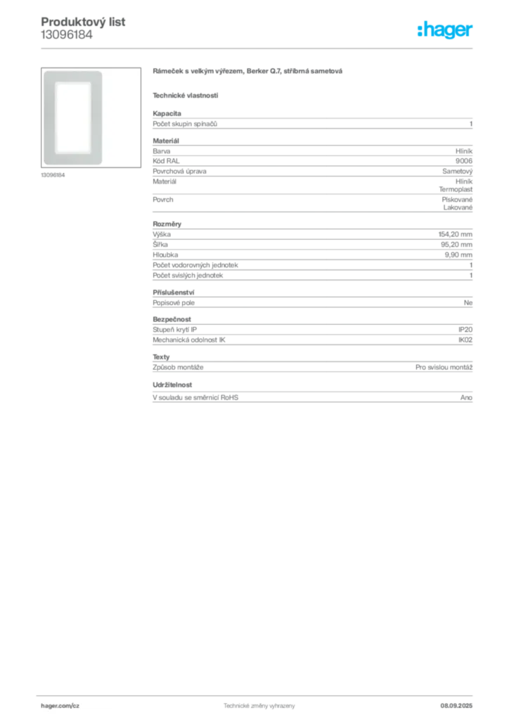 Obrázek Hager Produktový list 13096184 | Hager