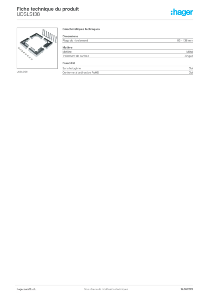 Image Hager Fiche technique du produit UDSLS138 | Hager Suisse