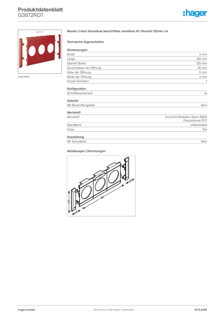 Bild Hager Produktdatenblatt G3672ROT | Hager Deutschland