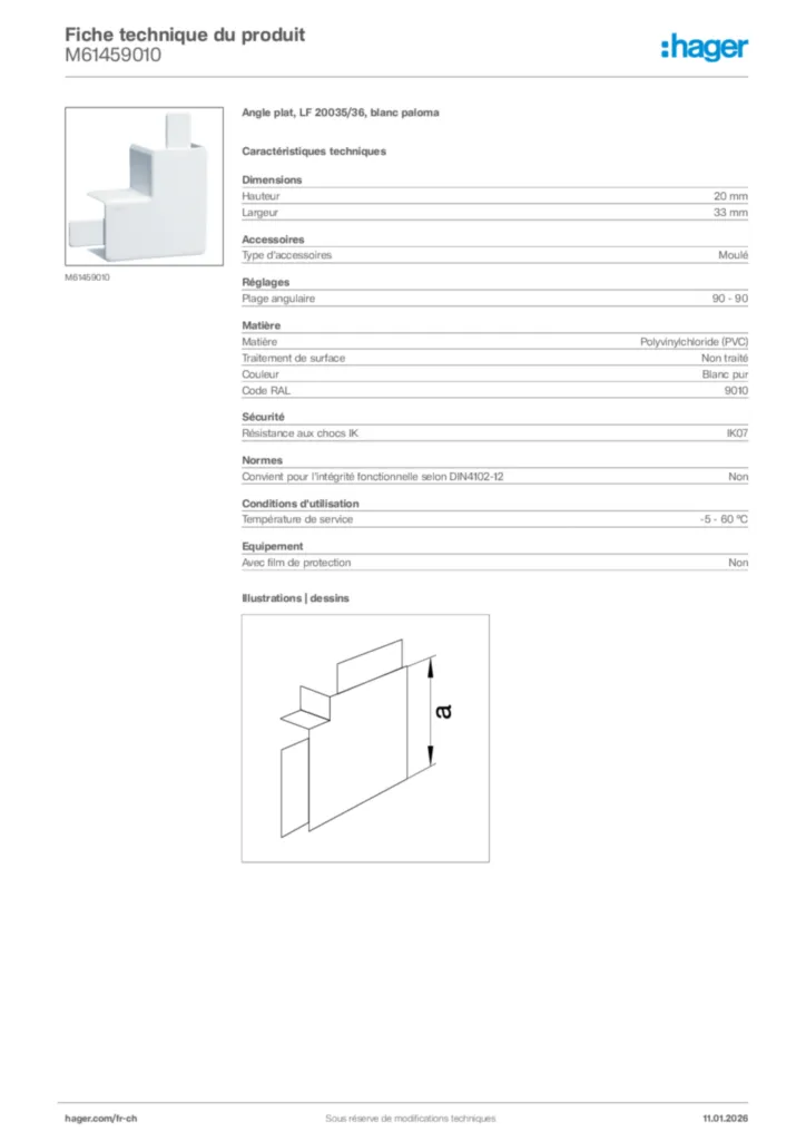 Image Hager Fiche technique du produit M61459010 | Hager Suisse