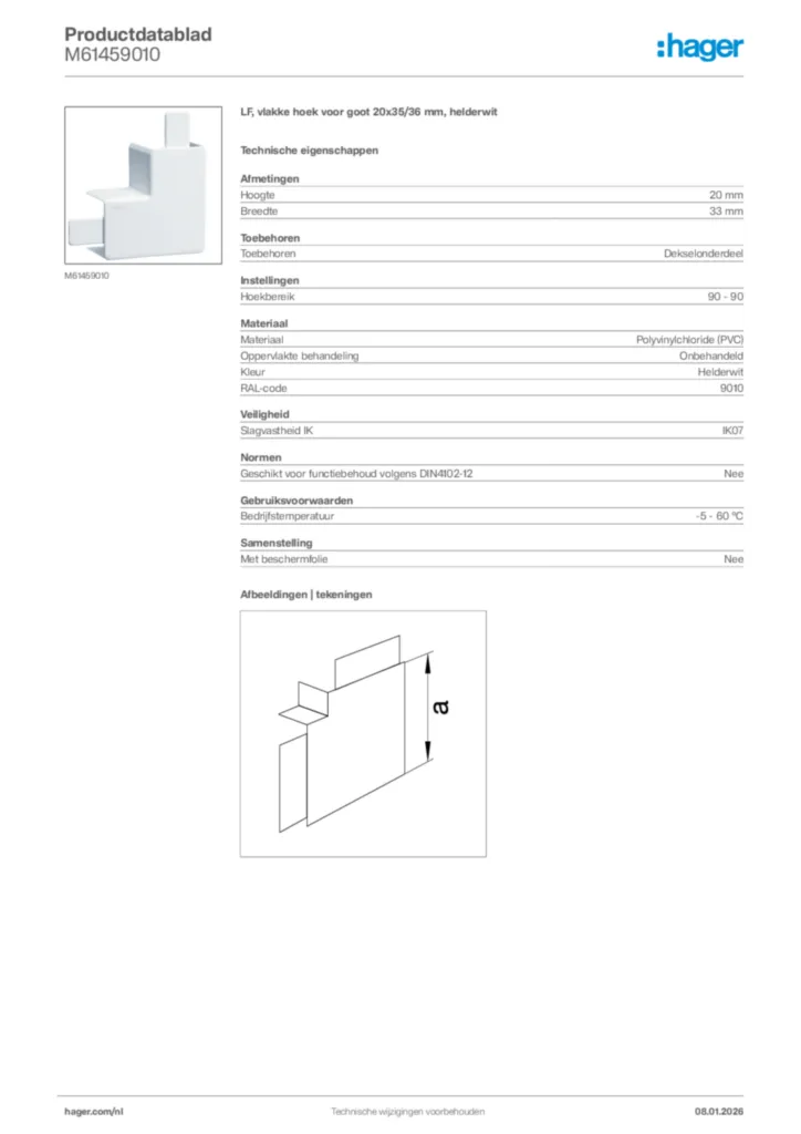 Afbeelding Hager Productdatablad M61459010 | Hager Nederland
