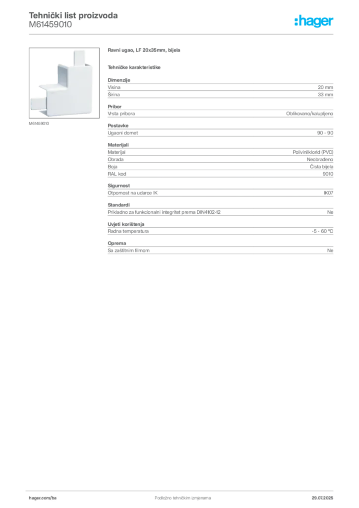 Slika Hager Product data sheet M61459010  | Hager