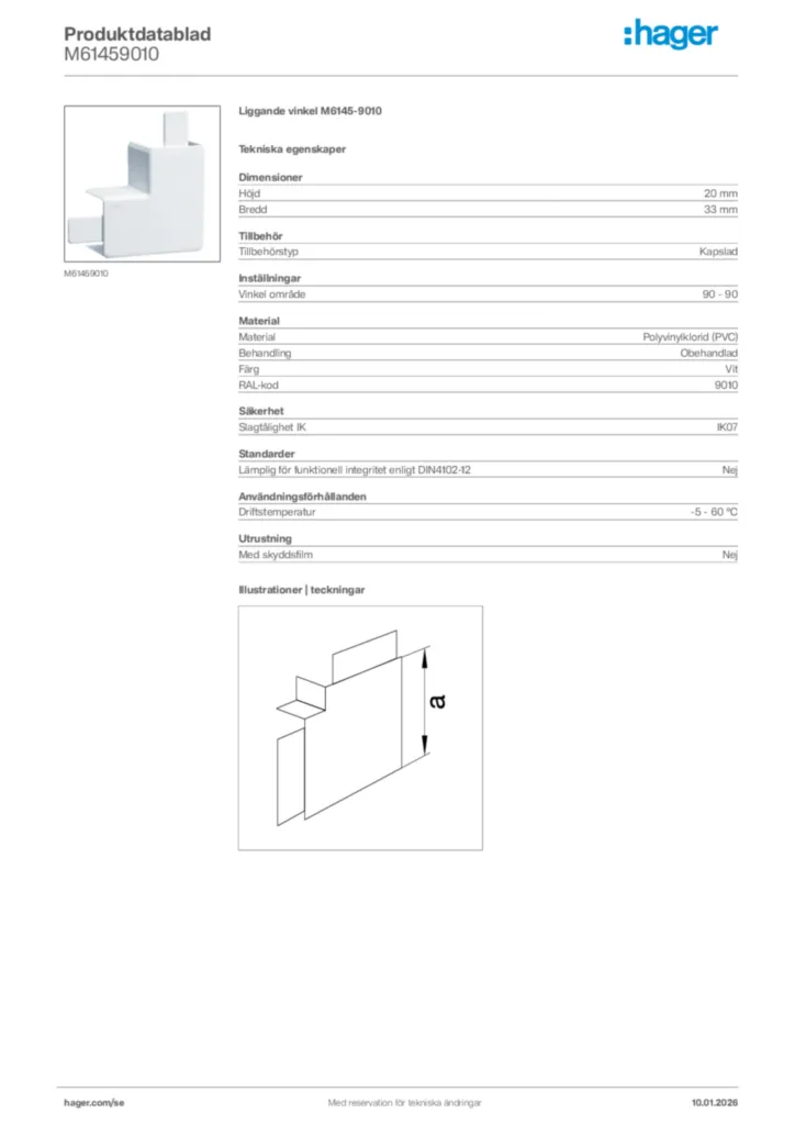 Bild Hager Produktdatablad M61459010 | Hager Sverige