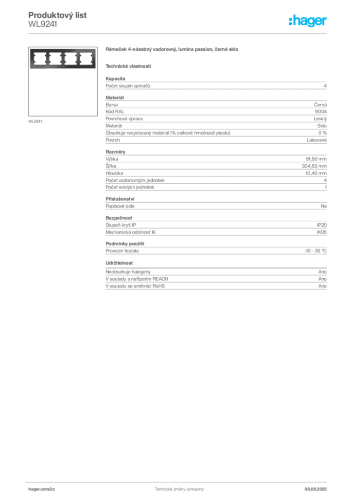 Obrázek Hager Produktový list WL9241 | Hager
