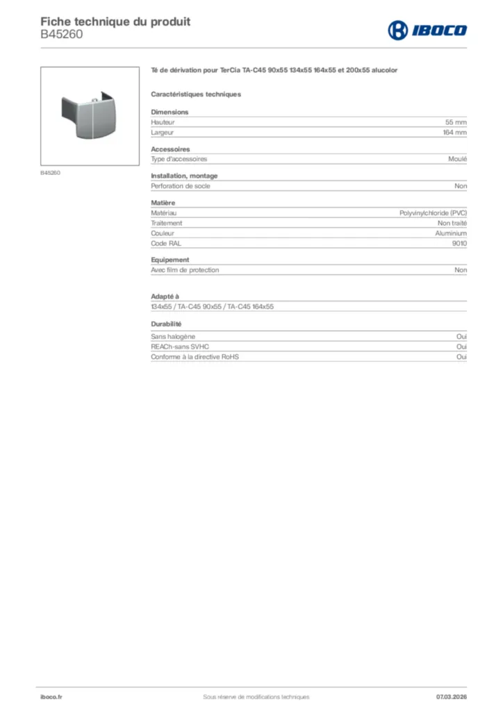 Image Iboco Fiche technique du produit B45260 | Hager France