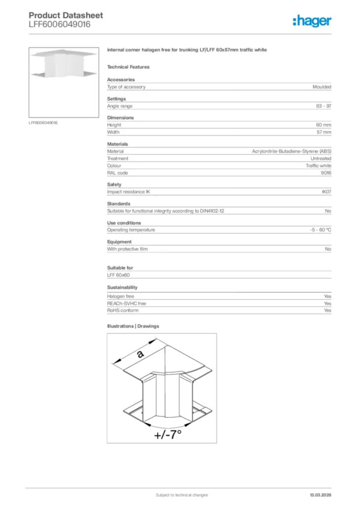 Image Hager Product data sheet LFF6006049016  | Hager Africa