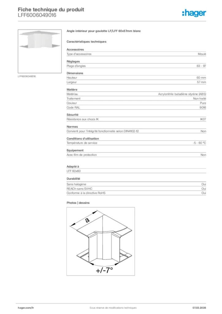 Image Hager Fiche technique du produit LFF6006049016 | Hager France