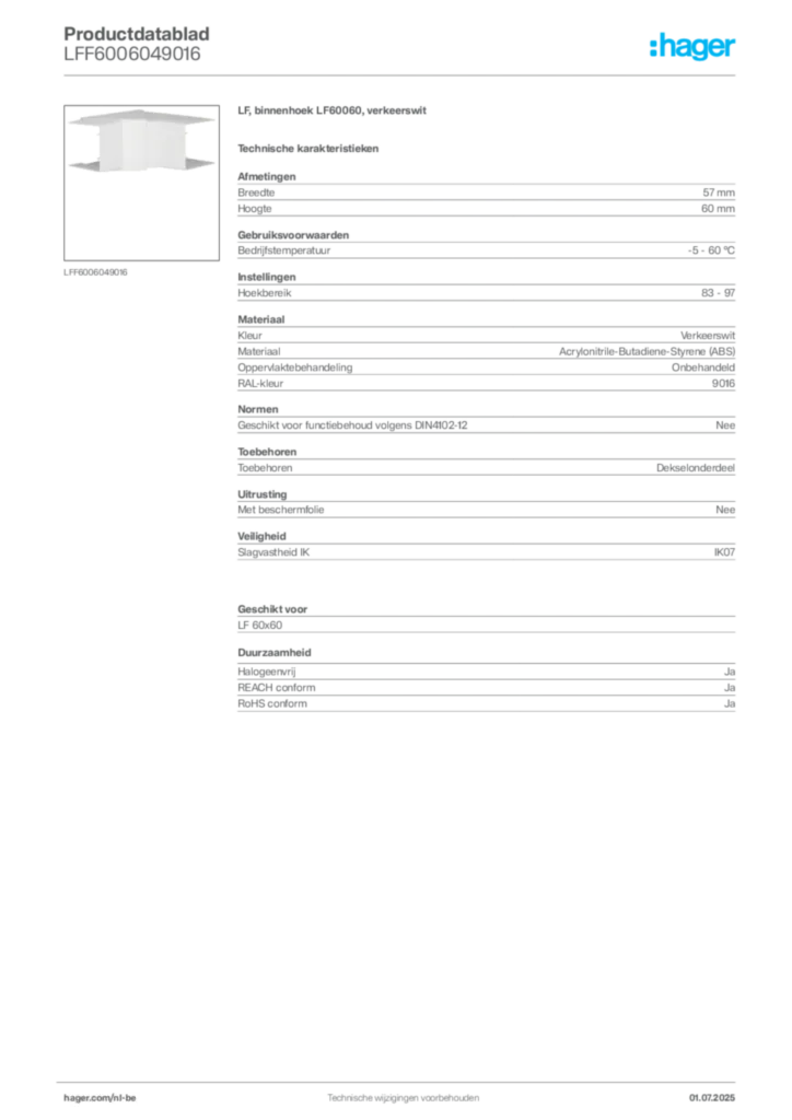 Afbeelding Hager Productdatablad LFF6006049016 | Hager Belgium
