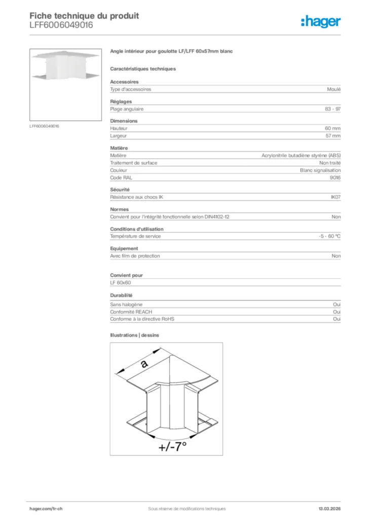 Image Hager Fiche technique du produit LFF6006049016 | Hager Suisse