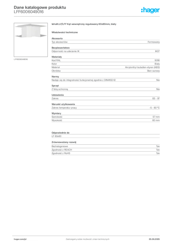 Zdjęcie Hager Karta katalogowa LFF6006049016 | Hager Polska