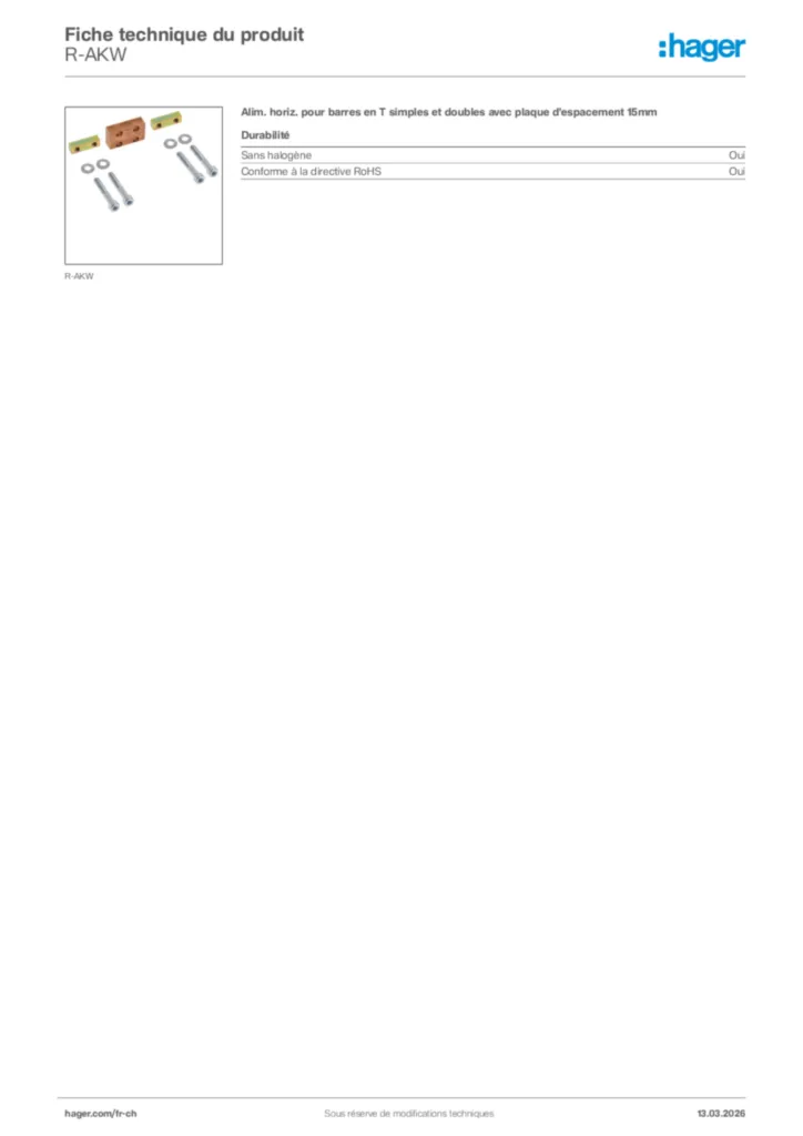 Image Hager Fiche technique du produit R-AKW | Hager Suisse
