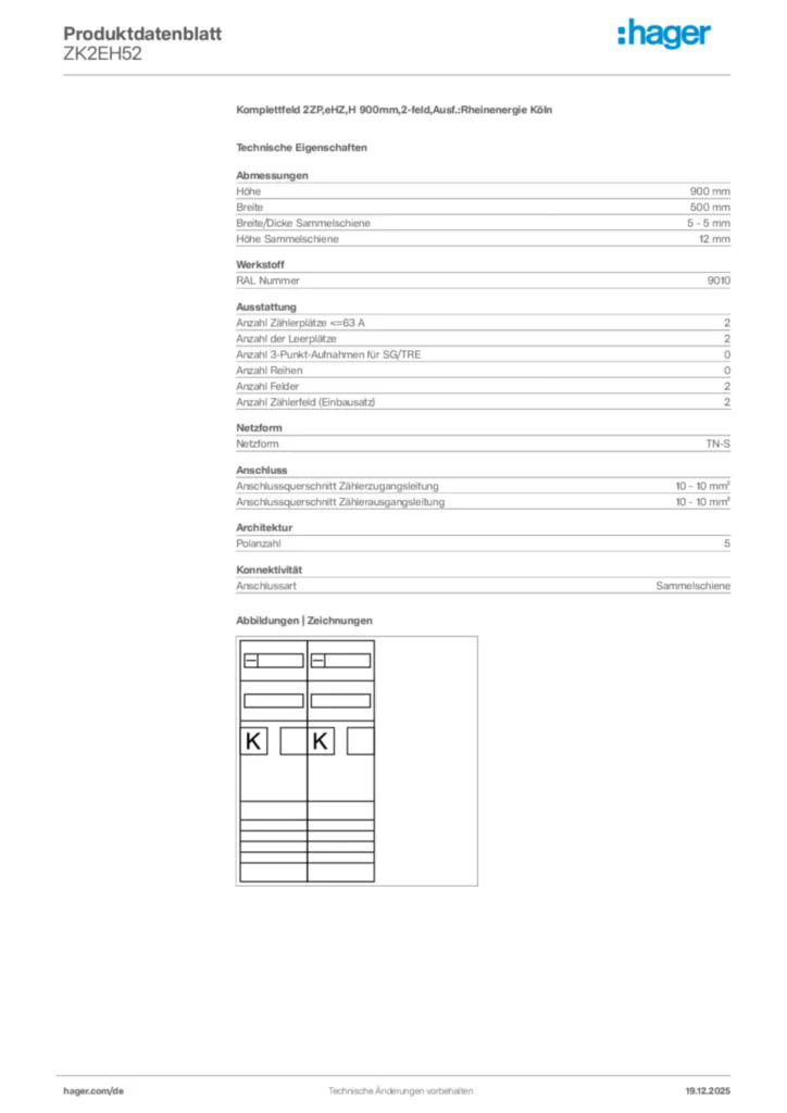 Bild Hager Produktdatenblatt ZK2EH52 | Hager Deutschland
