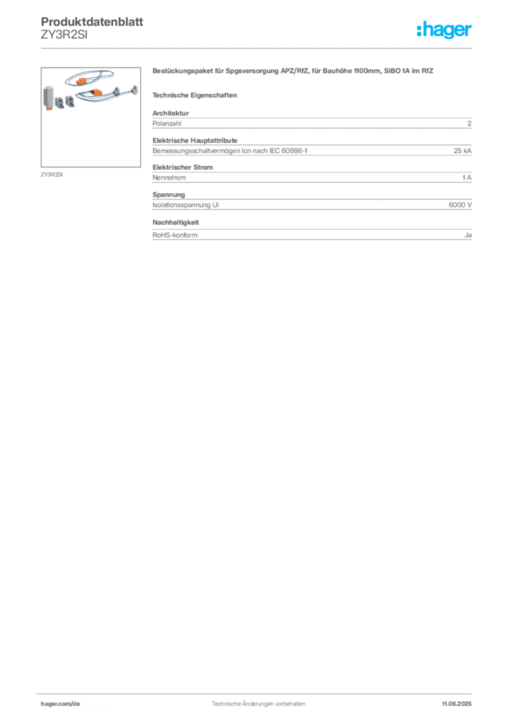 Hager Produktdatenblatt ZY3R2SI