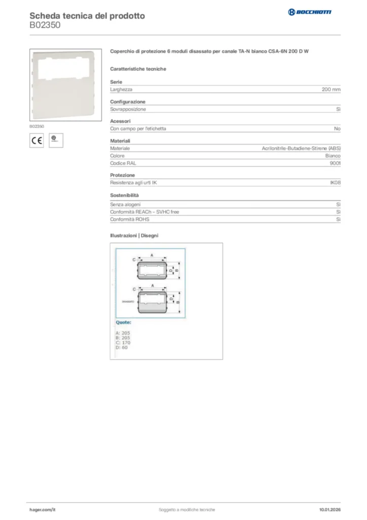 Immagine Bocchiotti Scheda tecnica del prodotto B02350 | Hager Italia