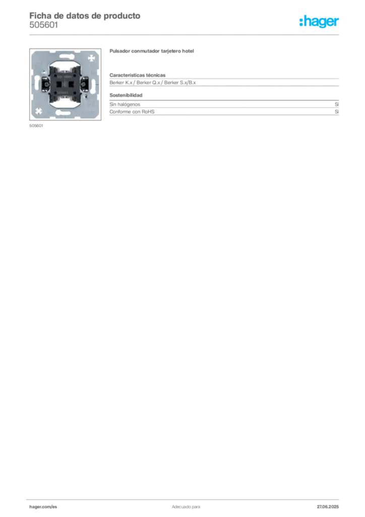 Imagen Hager Ficha de datos de producto 505601 | Hager España