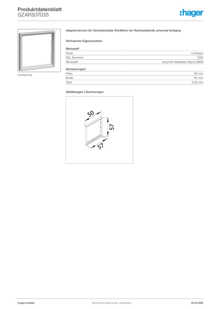 Bild Hager Produktdatenblatt GZAR507035 | Hager Deutschland