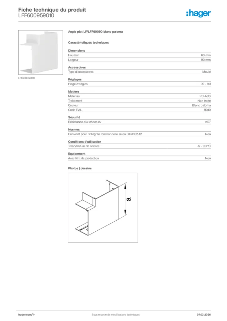 Image Hager Fiche technique du produit LFF600959010 | Hager France