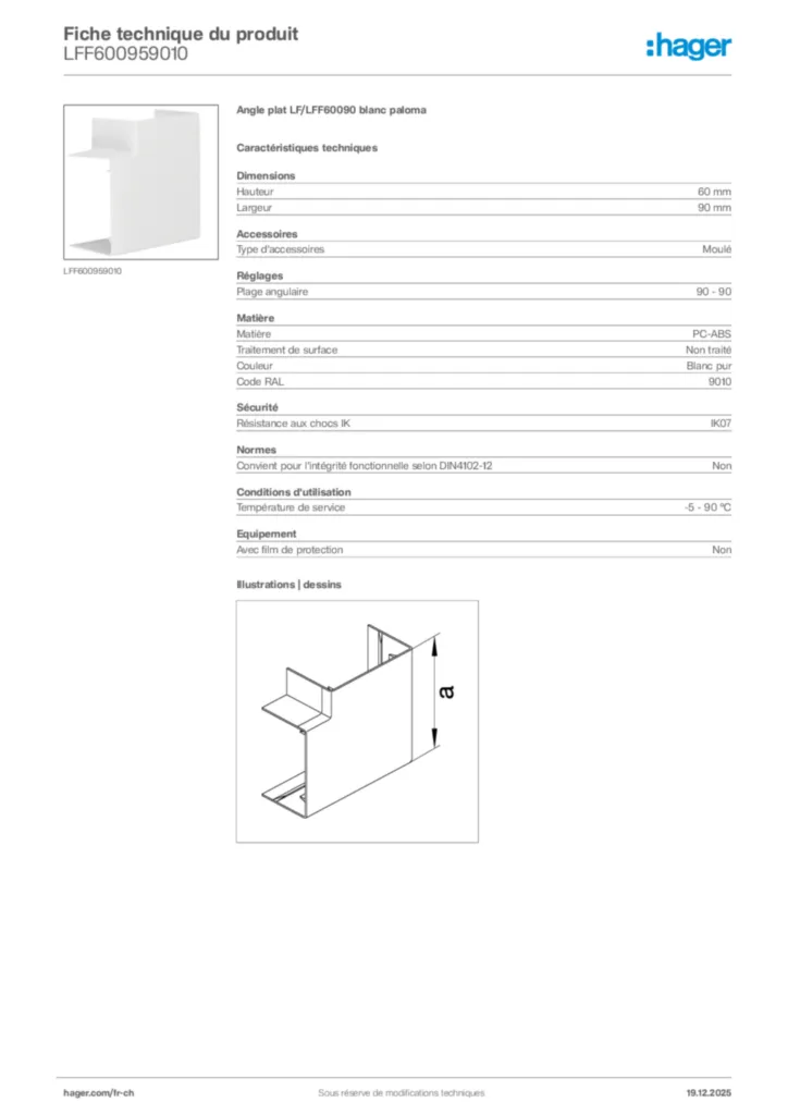 Image Hager Fiche technique du produit LFF600959010 | Hager Suisse