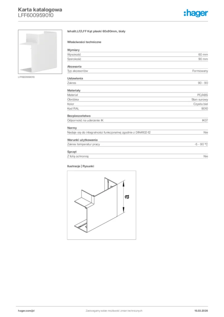 Zdjęcie Hager Karta katalogowa LFF600959010 | Hager Polska