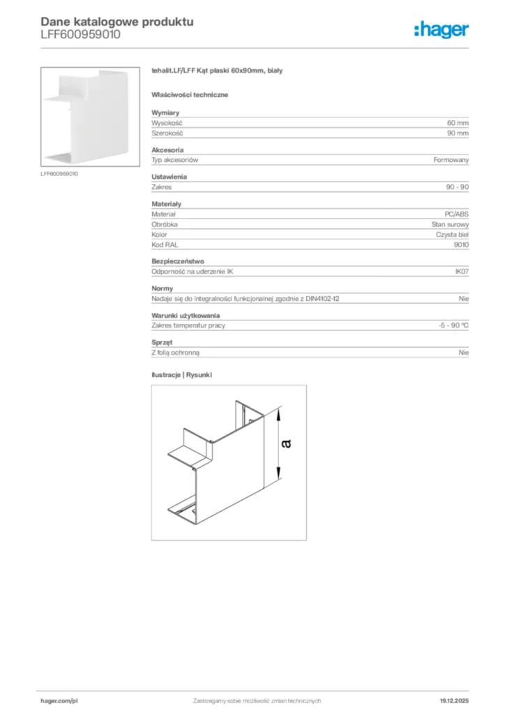 Zdjęcie Hager Karta katalogowa LFF600959010 | Hager Polska