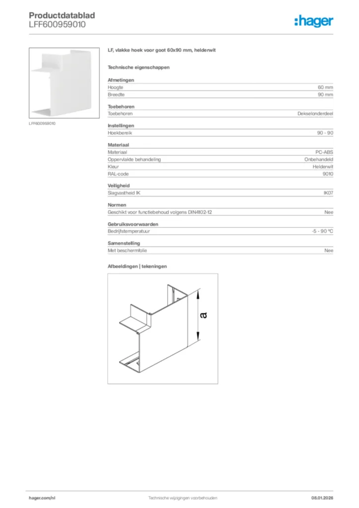 Afbeelding Hager Productdatablad LFF600959010 | Hager Nederland