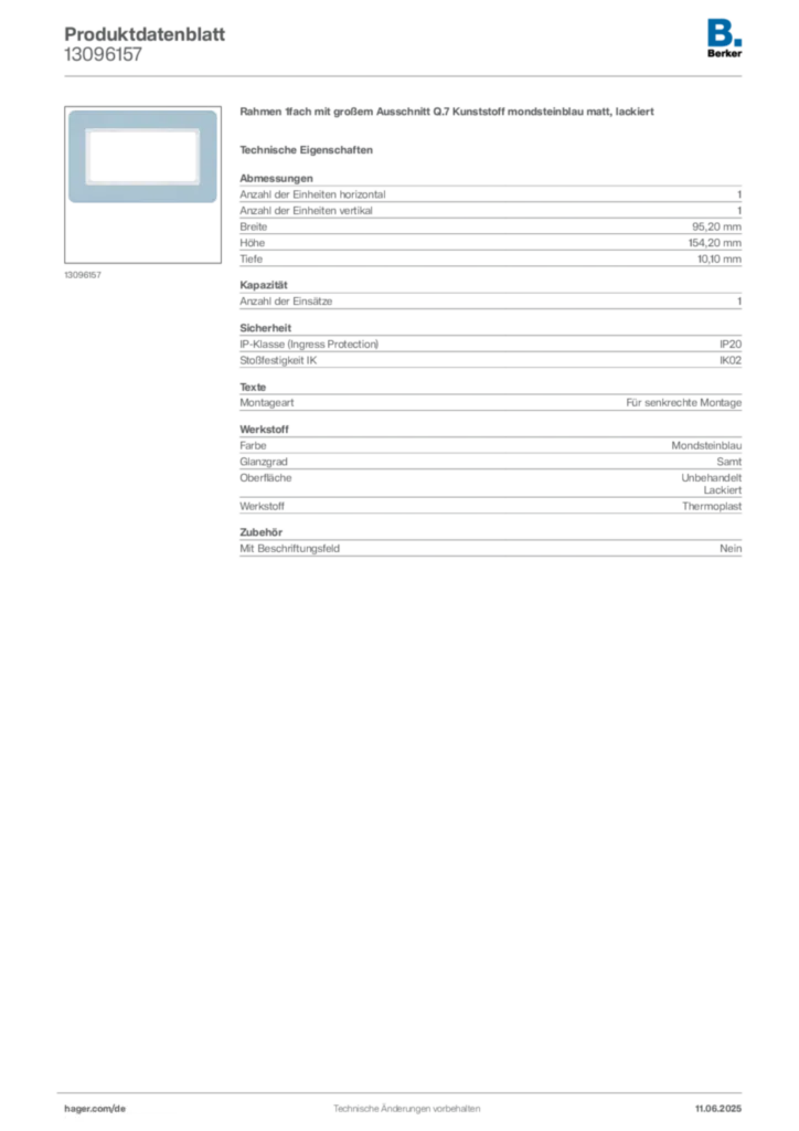 Bild Berker Produktdatenblatt 13096157 | Hager Deutschland
