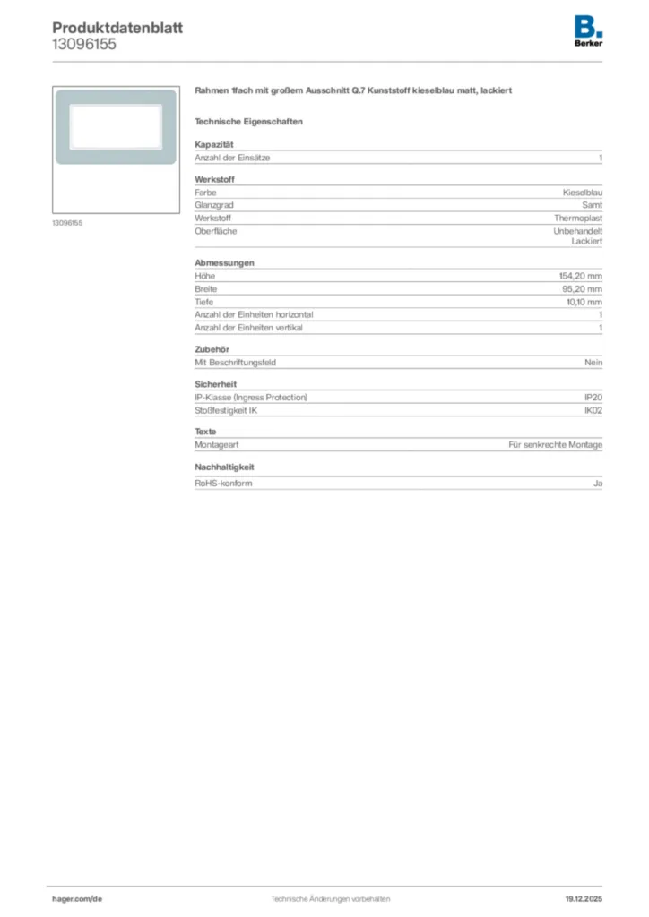 Bild Berker Produktdatenblatt 13096155 | Hager Deutschland