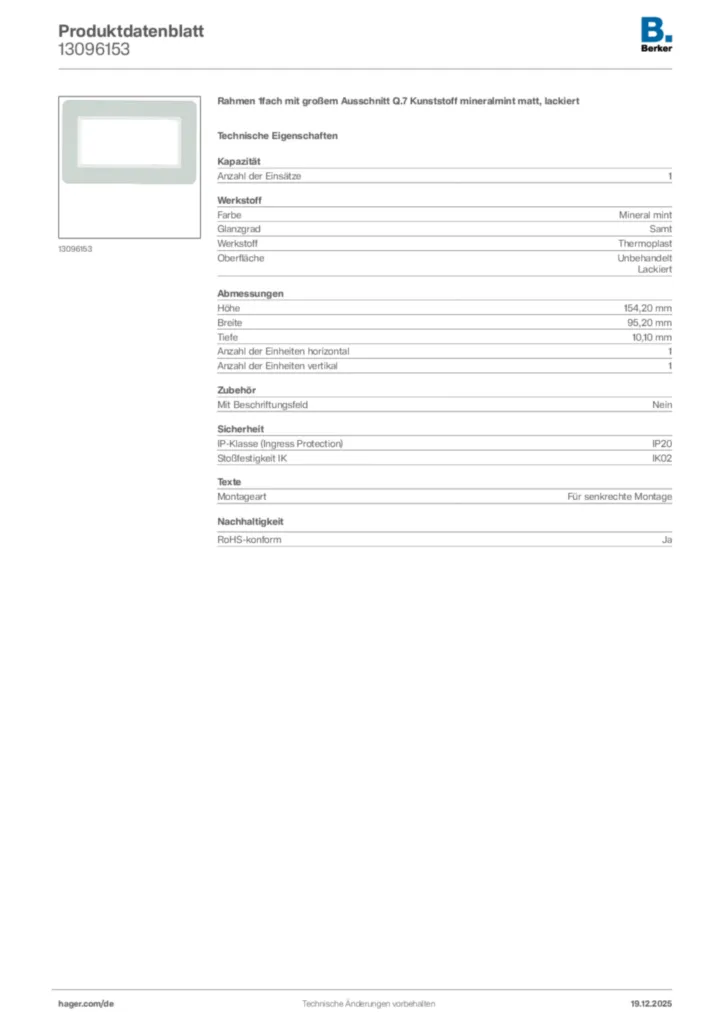 Bild Berker Produktdatenblatt 13096153 | Hager Deutschland