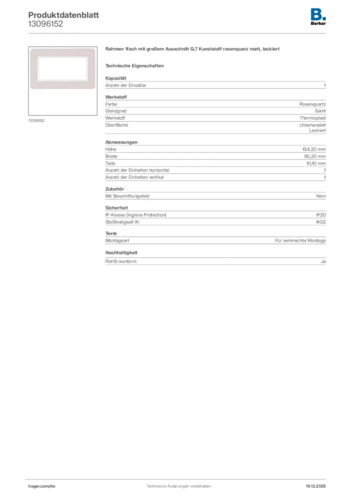 Bild Berker Produktdatenblatt 13096152 | Hager Deutschland