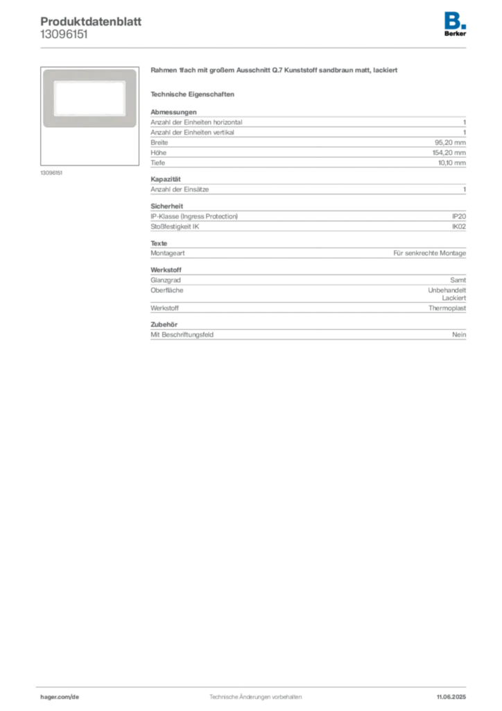 Bild Berker Produktdatenblatt 13096151 | Hager Deutschland