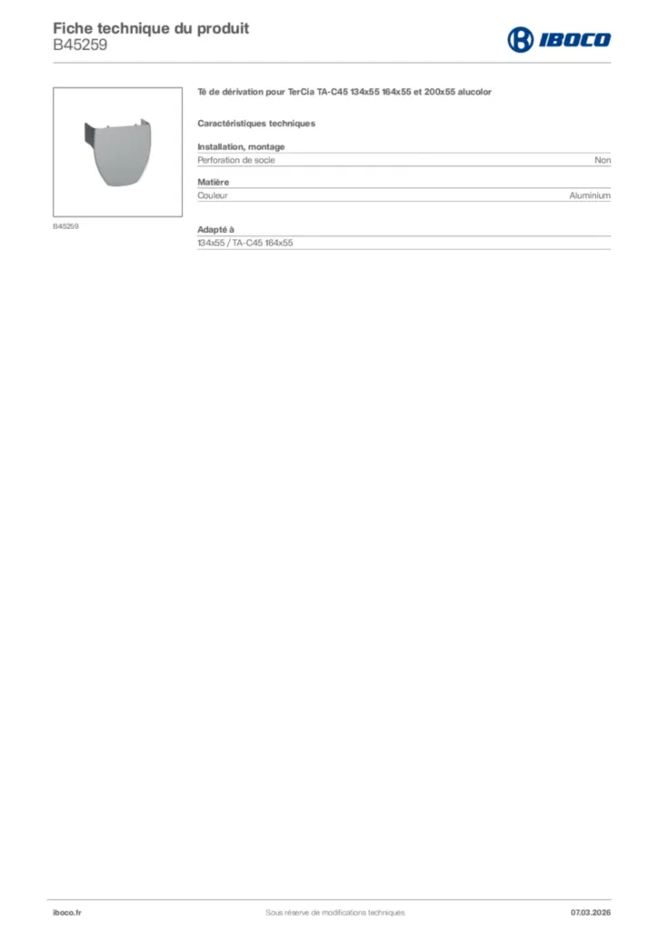 Image Iboco Fiche technique du produit B45259 | Hager France