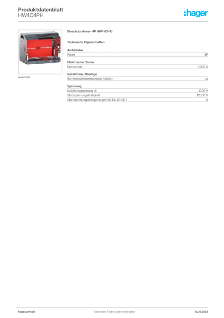 Bild Hager Produktdatenblatt HW4C4PH | Hager Deutschland