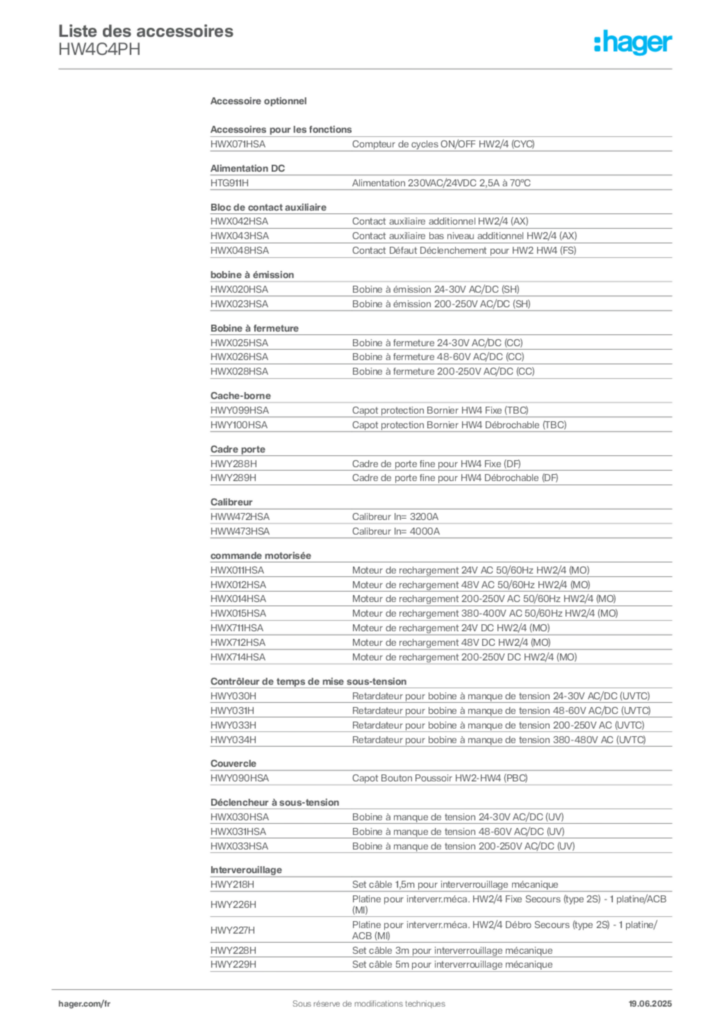 Image Hager Fiche technique du produit HW4C4PH | Hager France