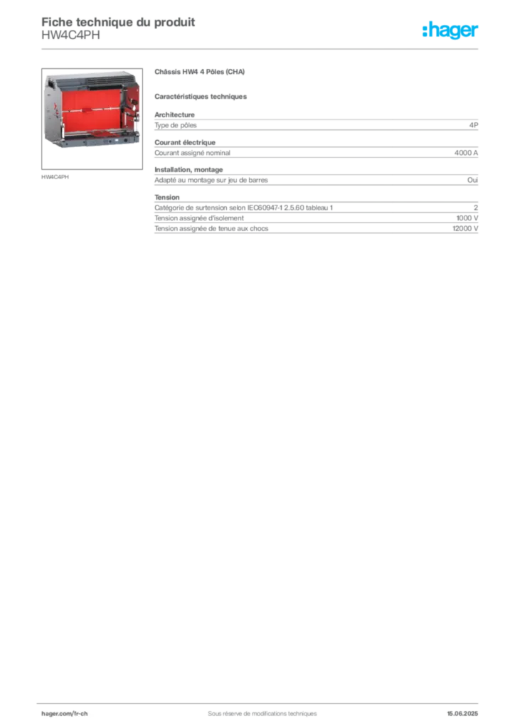 Image Hager Fiche technique du produit HW4C4PH | Hager Suisse