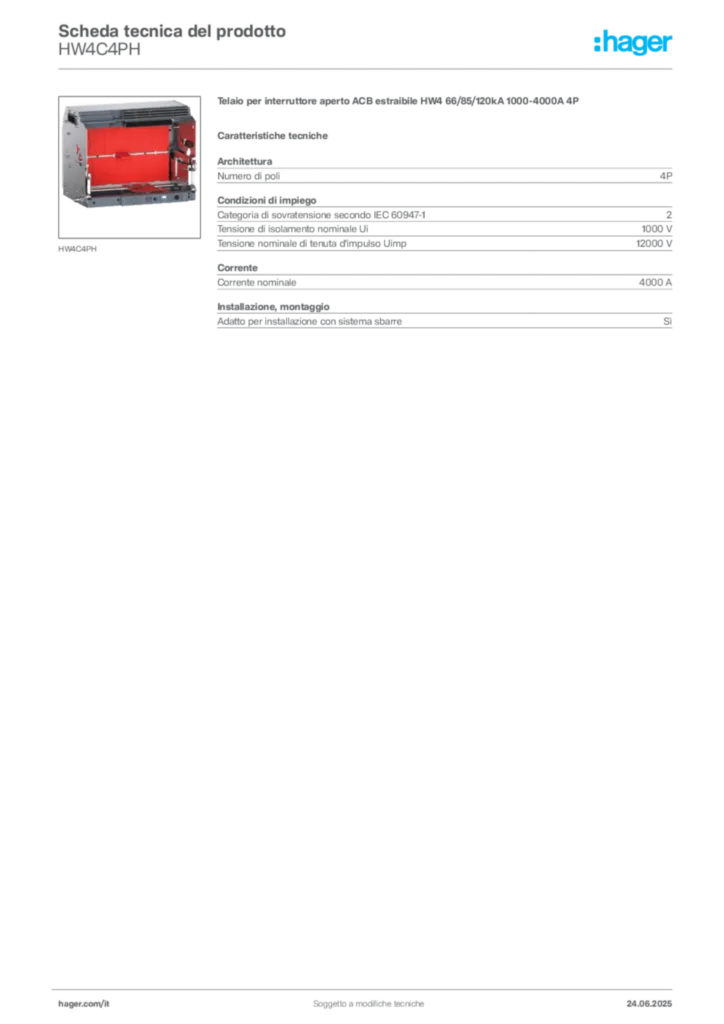 Immagine Hager Scheda tecnica del prodotto HW4C4PH | Hager Italia
