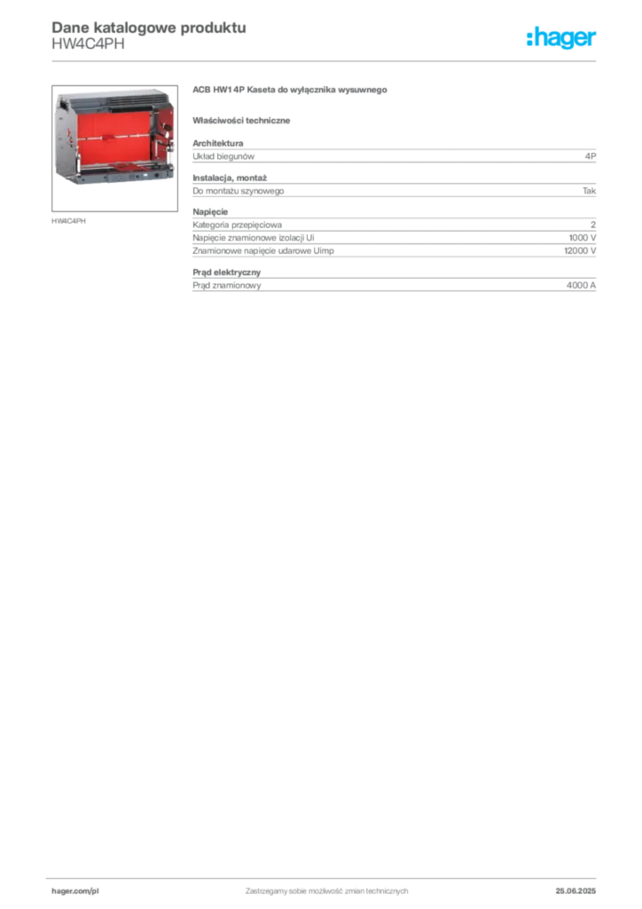 Zdjęcie Hager Karta katalogowa HW4C4PH | Hager Polska