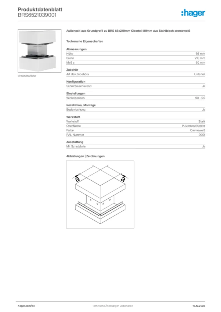 Bild Hager Produktdatenblatt BRS6521039001 | Hager Deutschland