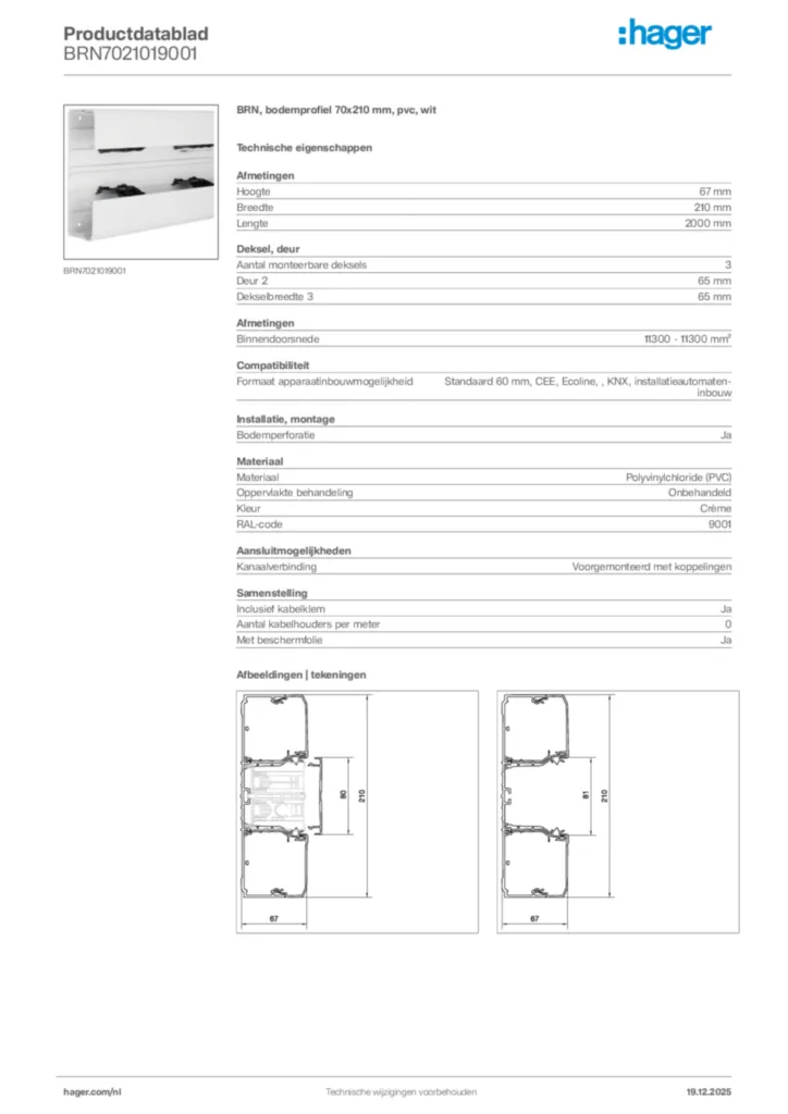 Afbeelding Hager Productdatablad BRN7021019001 | Hager Nederland