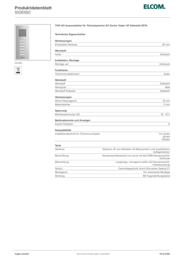 Bild Elcom Produktdatenblatt 5106180 | Hager Deutschland