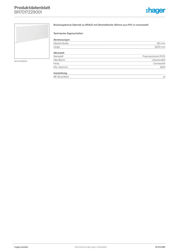 Bild Hager Produktdatenblatt BR7017229001 | Hager Deutschland