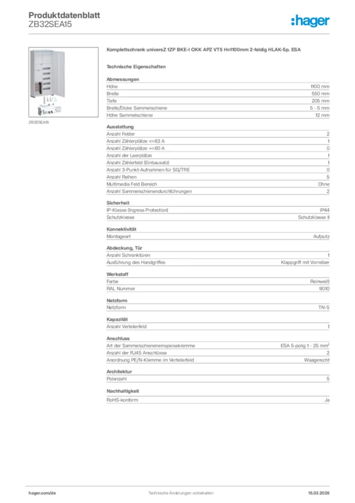 Bild Hager Produktdatenblatt ZB32SEA15 | Hager Deutschland