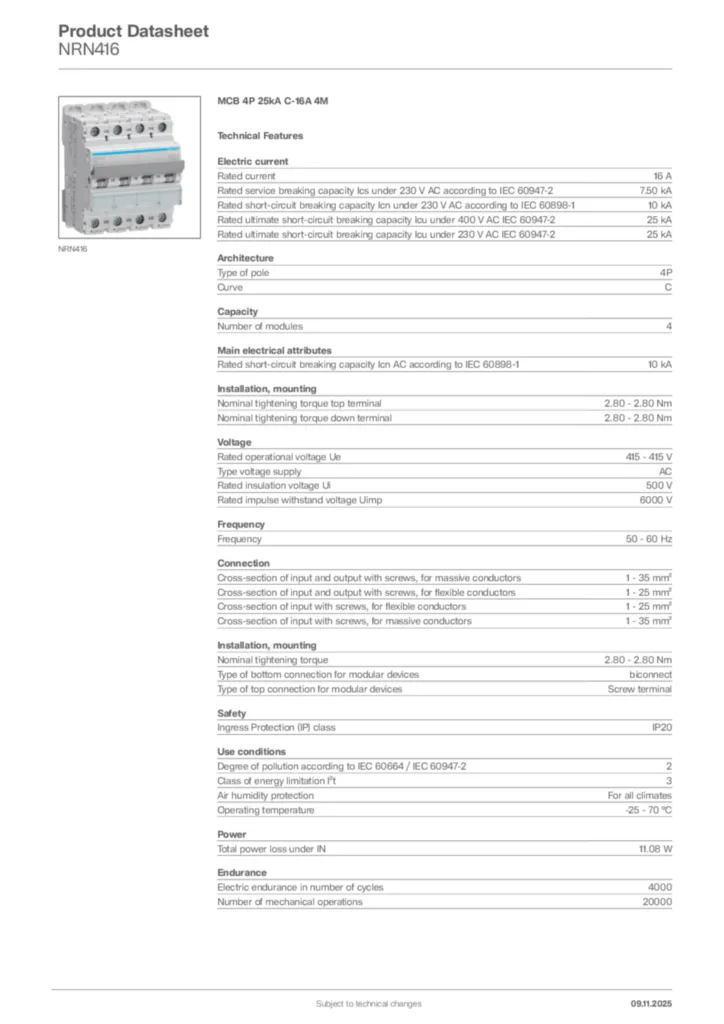 Image Hager Product data sheet NRN416  | Hager Africa