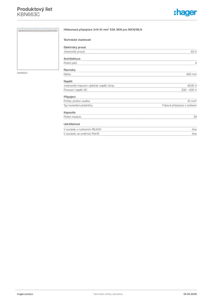 Obrázek Hager Product data sheet KBN663C | Hager