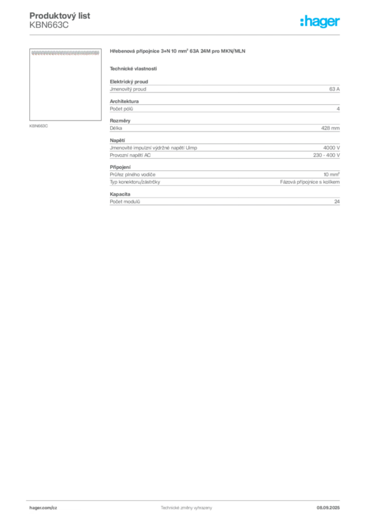 Obrázek Hager Produktový list KBN663C | Hager